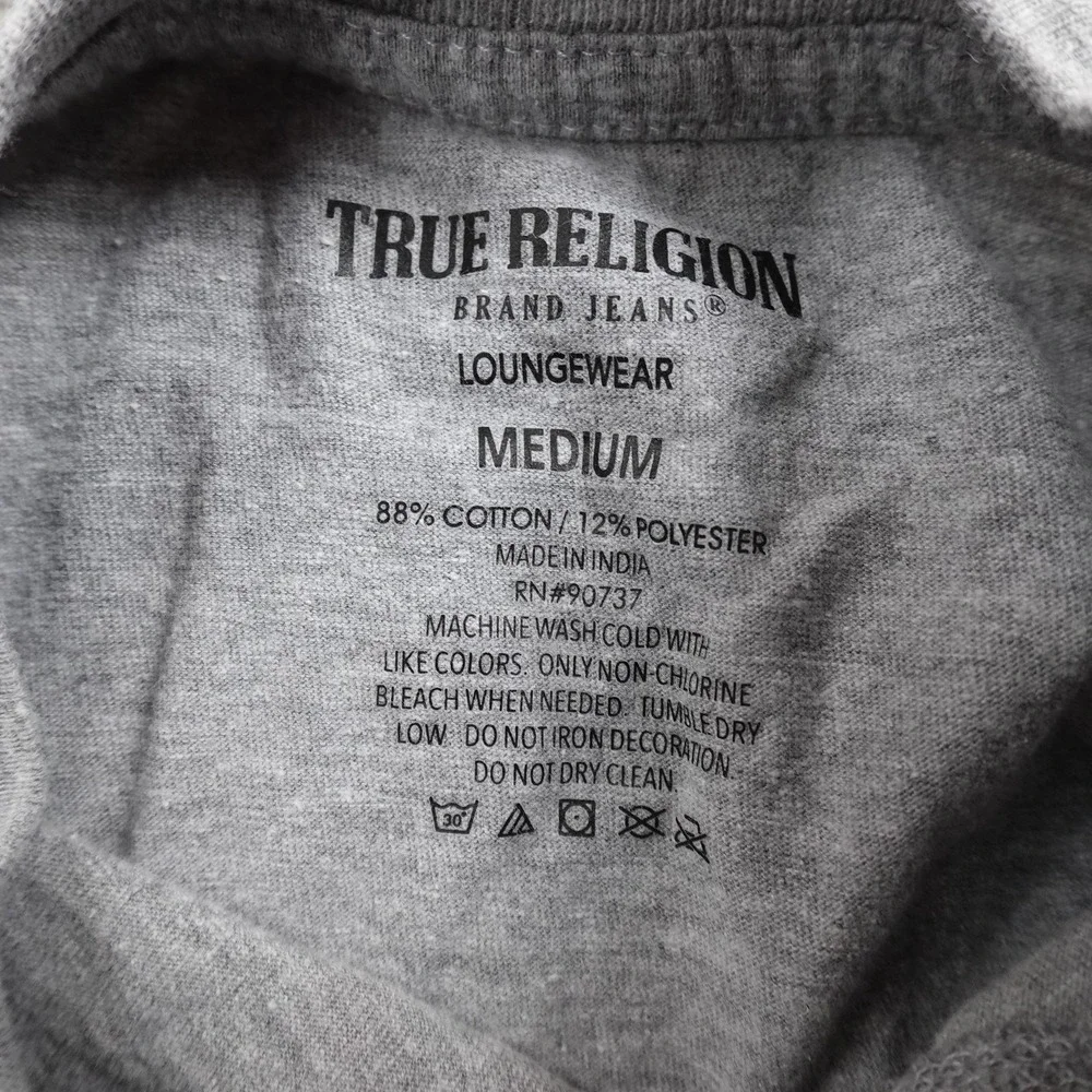 True Religion‎ Shirt Mens M Gray Graphic Horseshoe Spell Out Logo Crewneck Tee